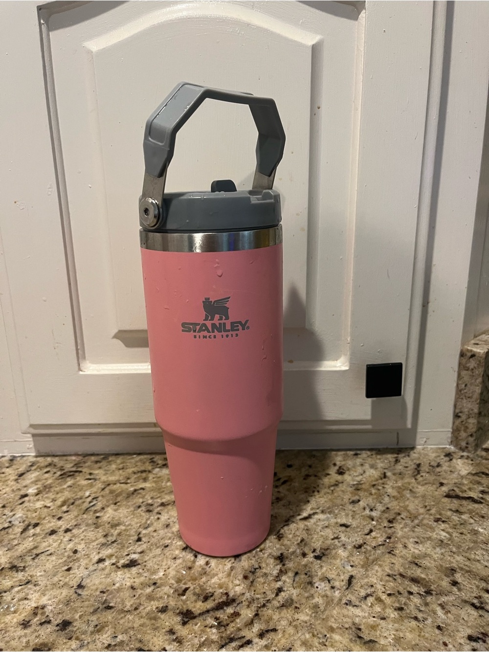 Stanley Pink Travel Tumbler with Gray Handle